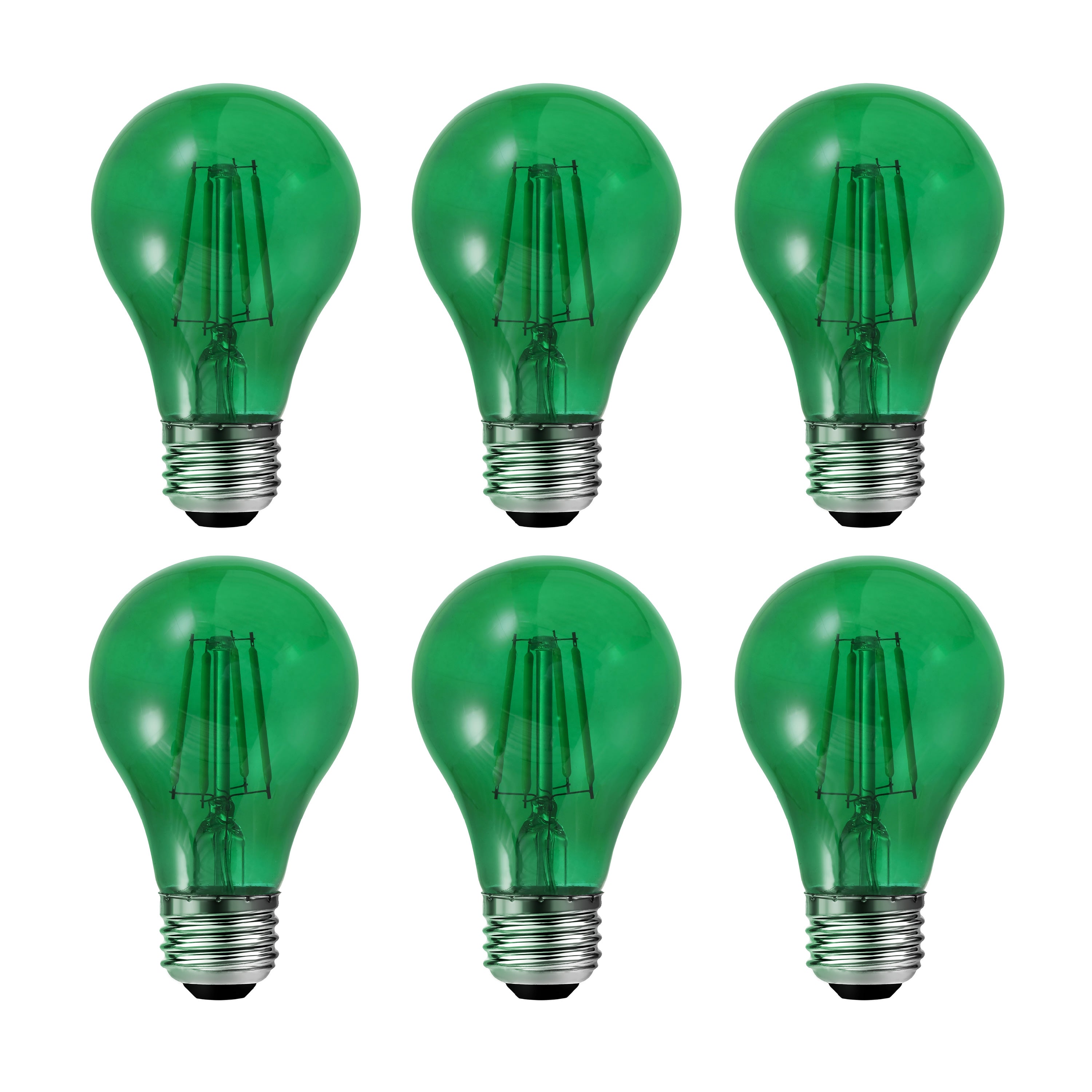 SYLVANIA LED Green Glass Filament A19 Light Bulb, 40W = 4.5W, Dimmable, E26 Medium Base - 6 Pk