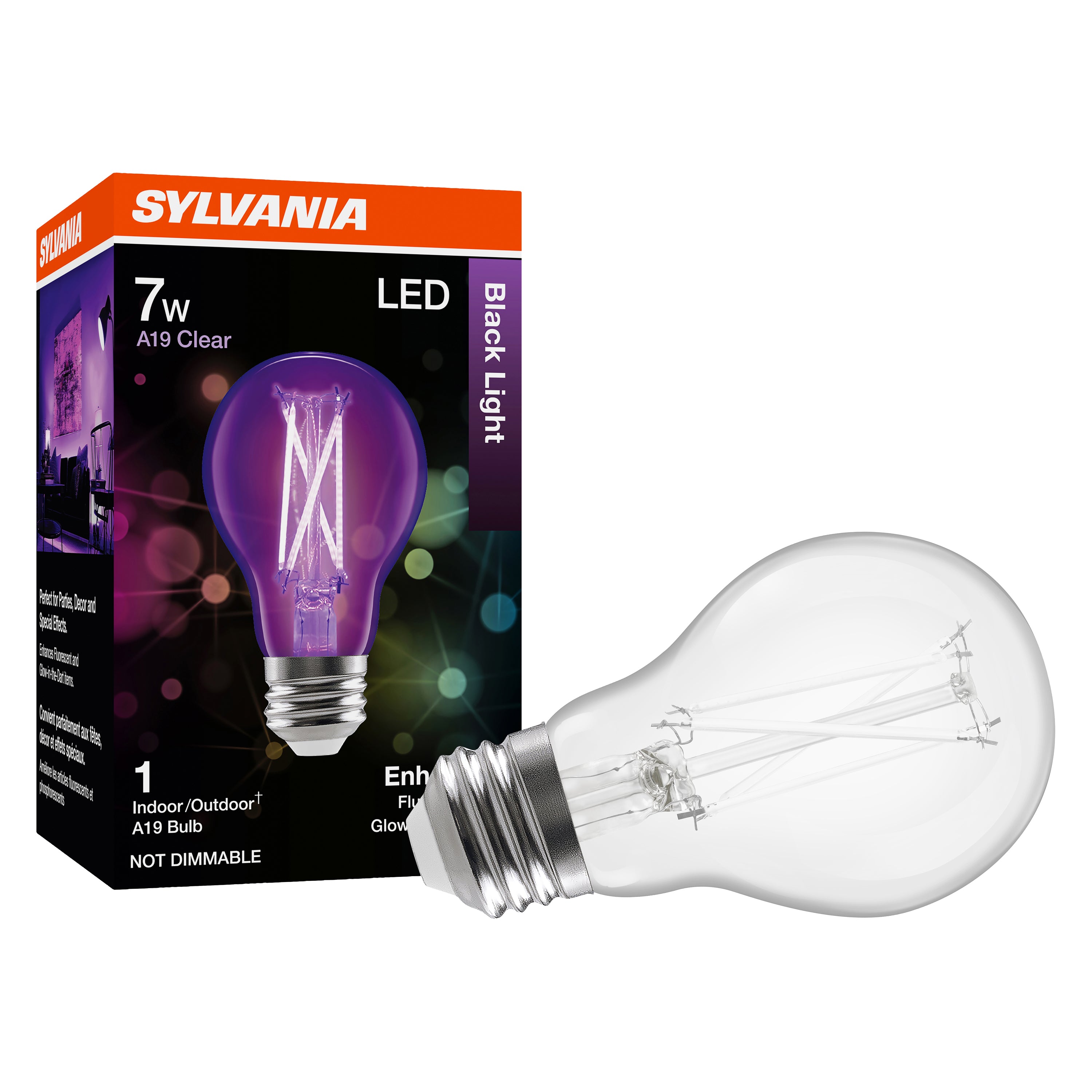 SYLVANIA Black Light LED Light Bulb, 7W, A19, Medium Base, Clear - 1 PK