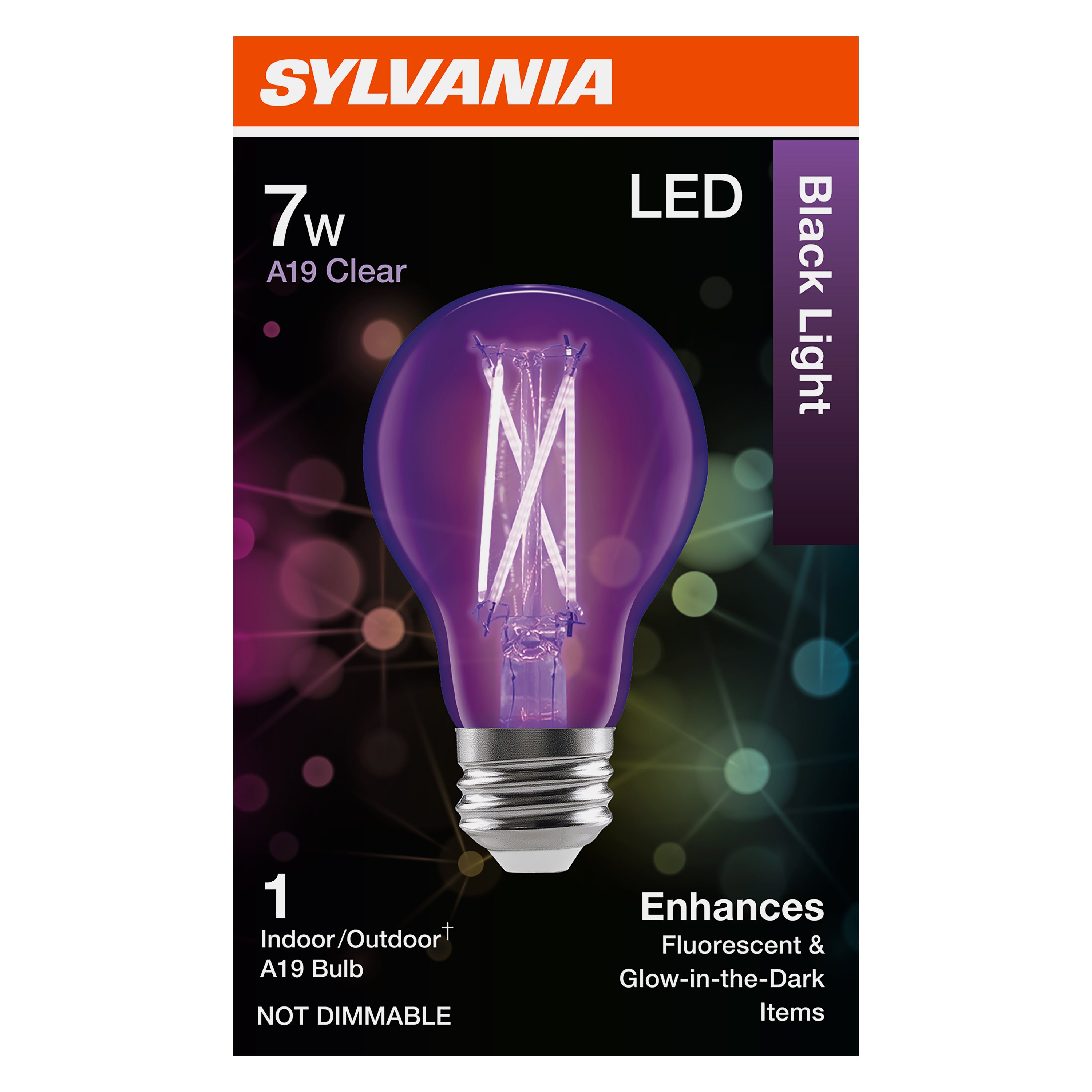 SYLVANIA Black Light LED Light Bulb, 7W, A19, Medium Base, Clear - 1 PK