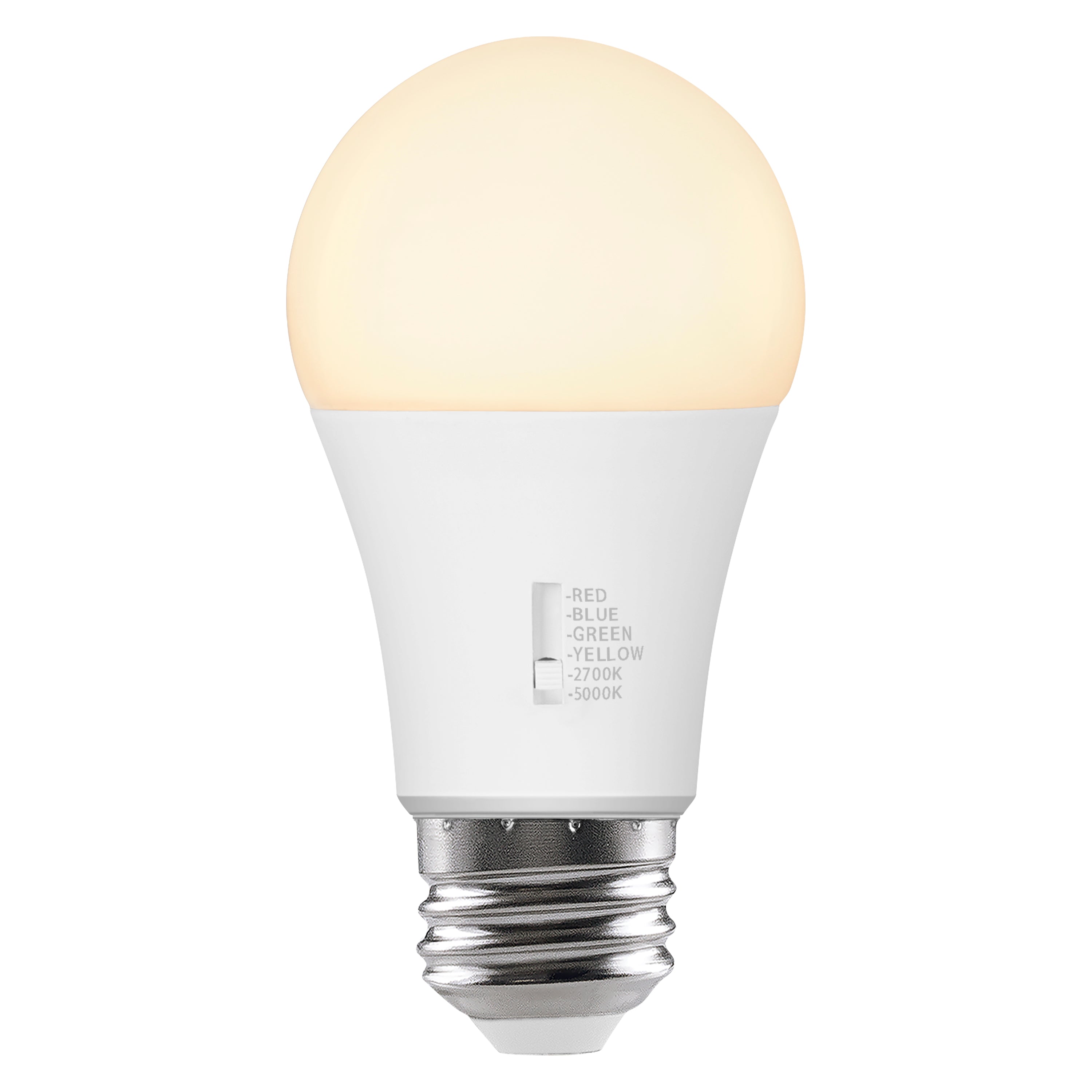 SYLVANIA 5 Color LED Light Bulb, Red / Blue / Green / Yellow / White, RGBW, 8W, A19, E26 Medium Base, 2700K/5000K