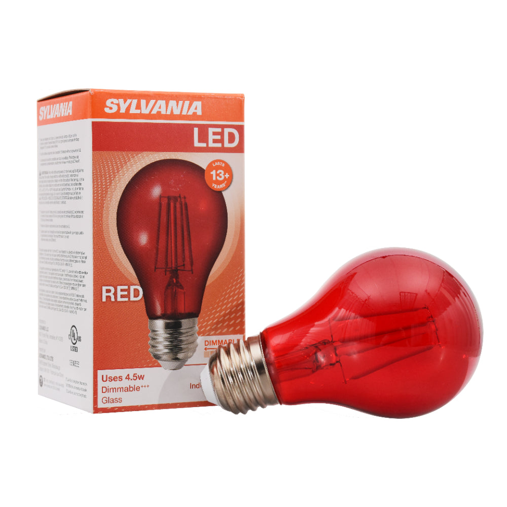SYLVANIA LED Red Glass Filament A19 Light Bulb, 40W = 4.5W, Dimmable, E26 Medium Base