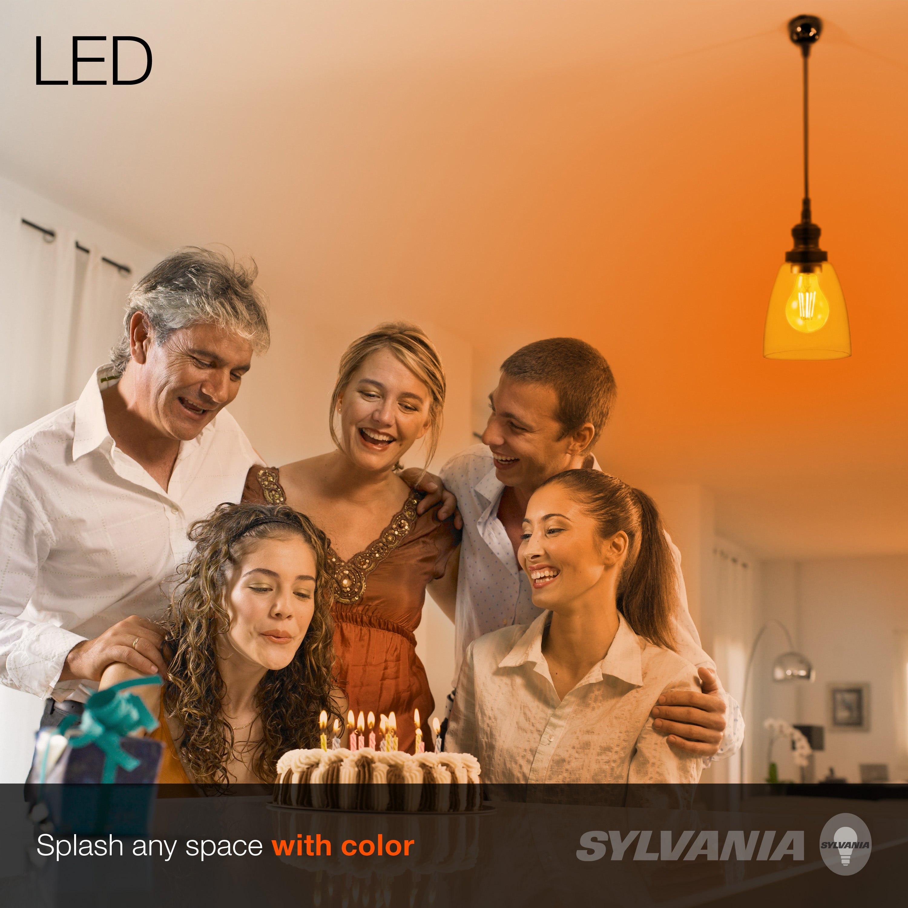 SYLVANIA LED Orange Glass Filament A19 Light Bulb, 40W = 4.5W, Dimmable, E26 Medium Base - 1Pk