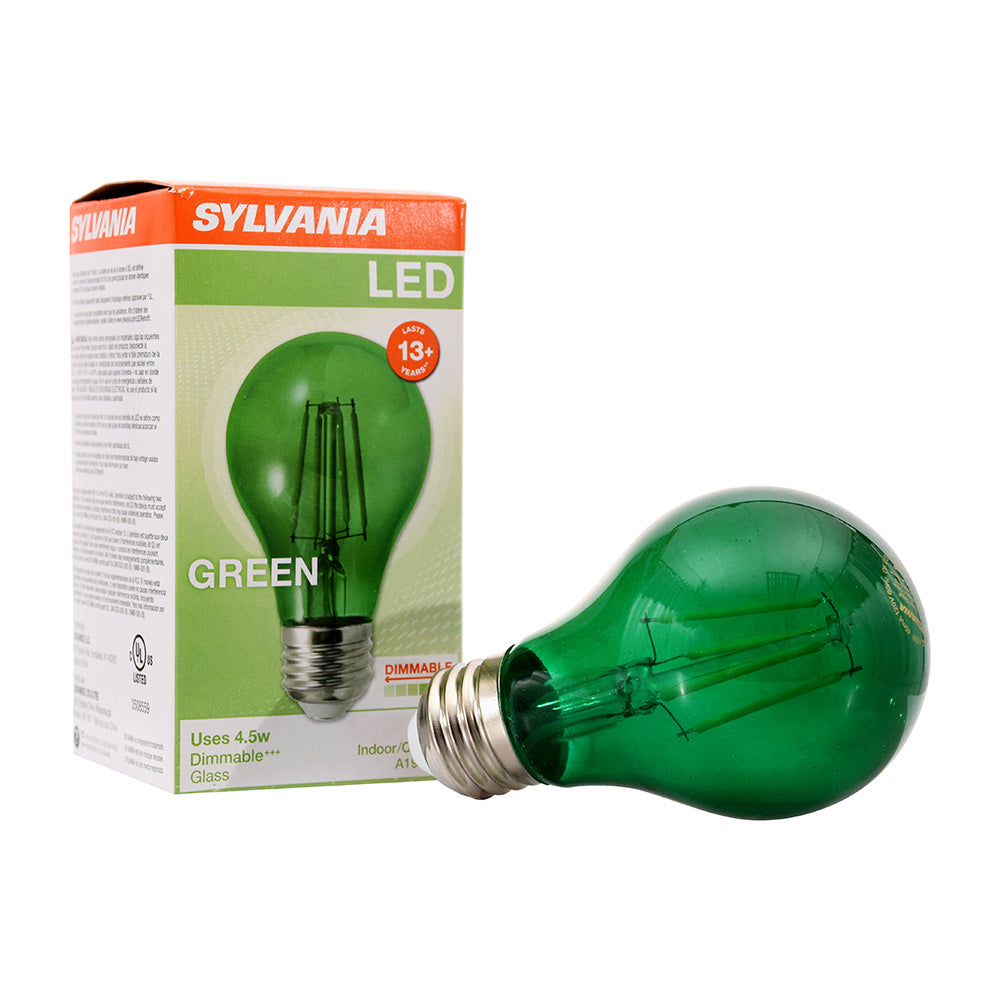 SYLVANIA LED Green Glass Filament A19 Light Bulb, 40W = 4.5W, Dimmable, E26 Medium Base - 1Pk