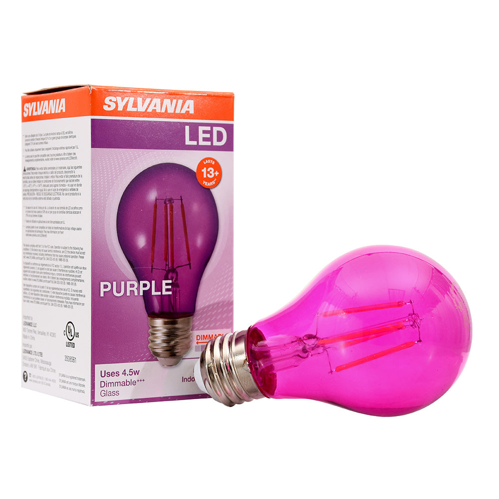 SYLVANIA LED Purple Glass Filament A19 Light Bulb,  40W = 4.5W, Dimmable, E26 Medium Base - 1Pk