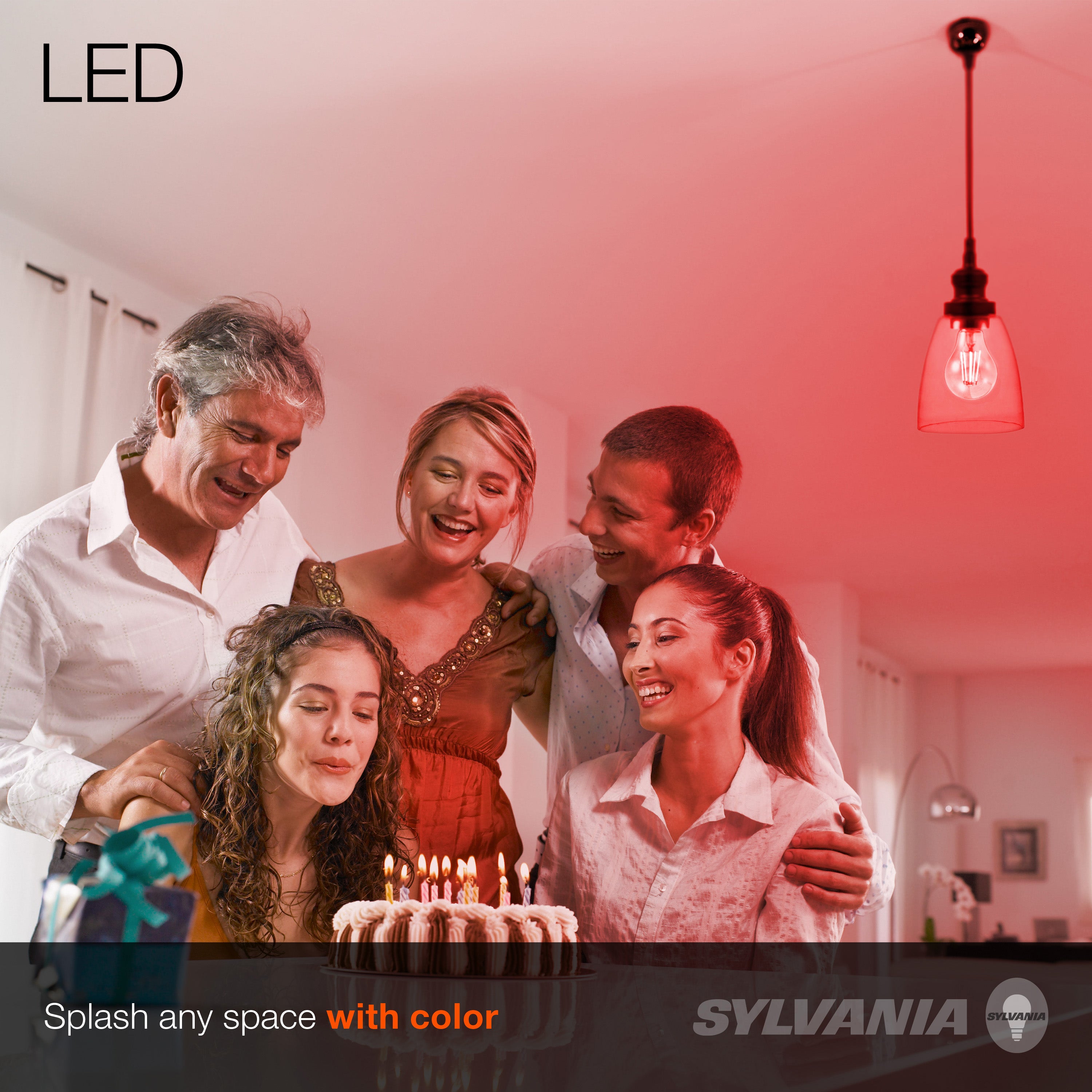 SYLVANIA LED Red Glass Filament A19 Light Bulb, 40W = 4.5W, Dimmable, E26 Medium Base - 6 Pk