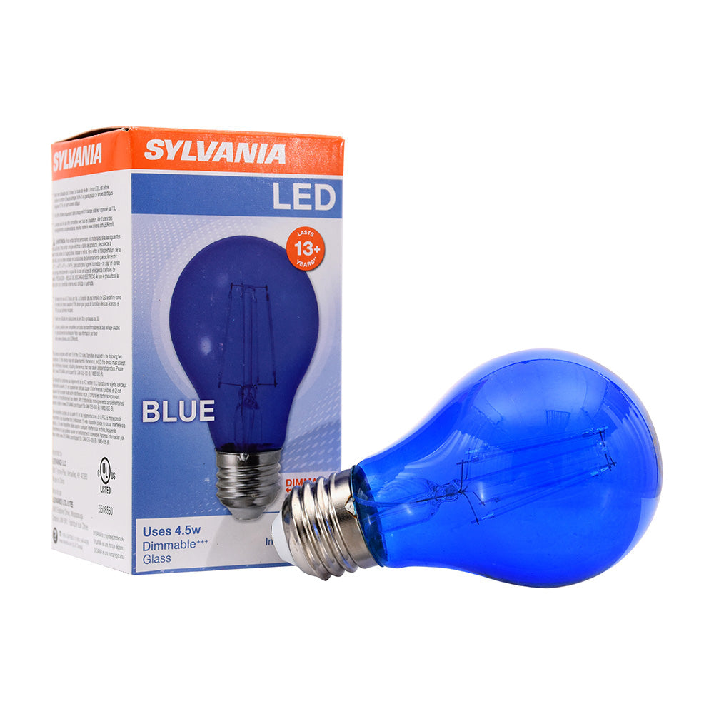 SYLVANIA Blue and Yellow LED Filament A19 Light Bulbs, Ukraine National Colors, 40W = 4.5W, 13 Year, Interior / Exterior, Dimmable - 2 Pk