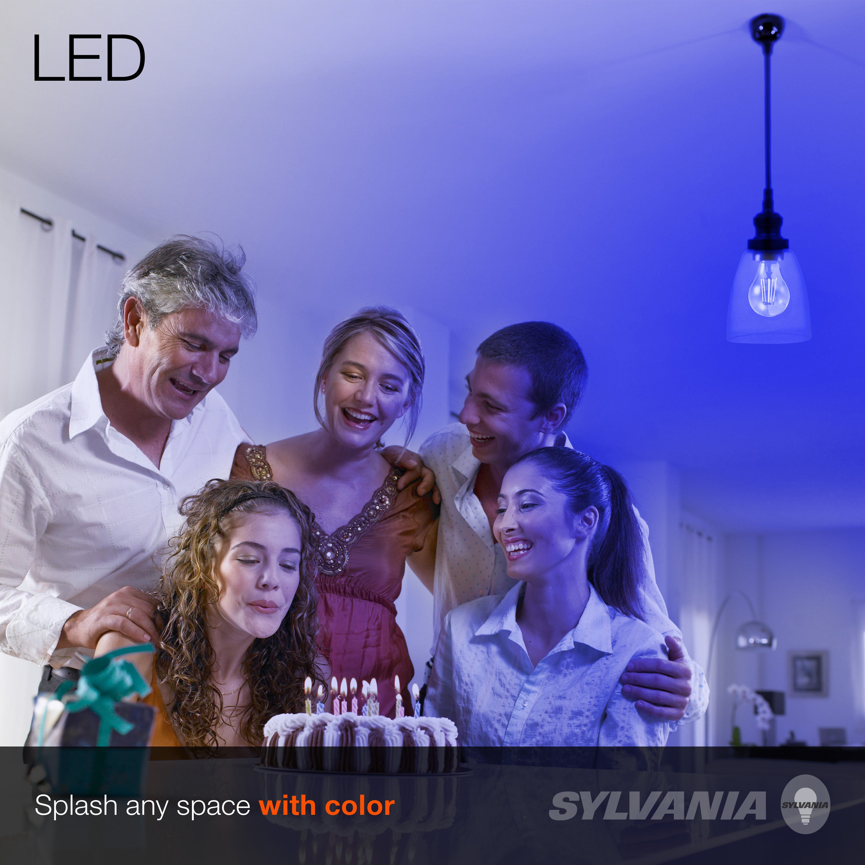 SYLVANIA LED Blue Glass Filament A19 Light Bulb,  40W = 4.5W, Dimmable, E26 Medium Base - 6 Pk